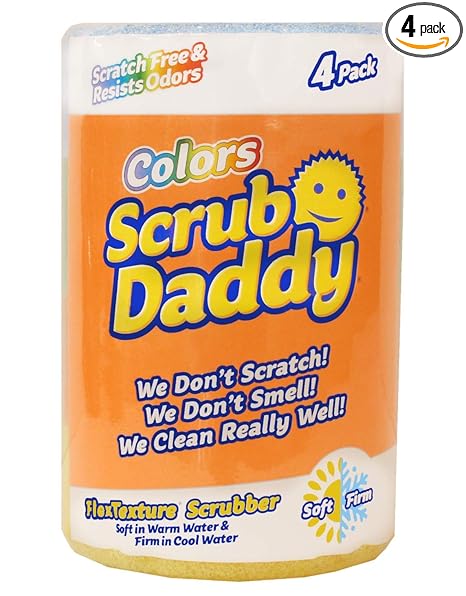 :Scratch Free Scrub Daddy Colors 1 Each of Blue,Green,Orange, and Yellow (4 Count)