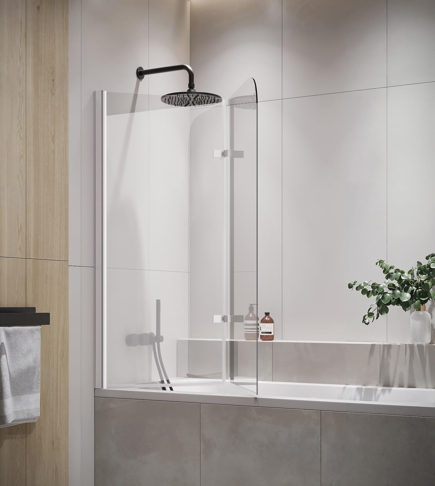 Badplaats B.V. Mampara de baño Austin 100 x 140 cm - Cromo - Mampara de baño giratoria 5 mm de Espesor - Cristal de Seguridad y antical