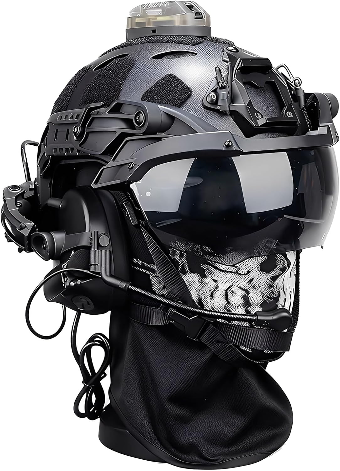 Fast SF Tactical Airsoft Helmet Set - Adjustable Visor + Goggles + Signal Light + Headset, Paintball Hunting Protection Gear for Adults