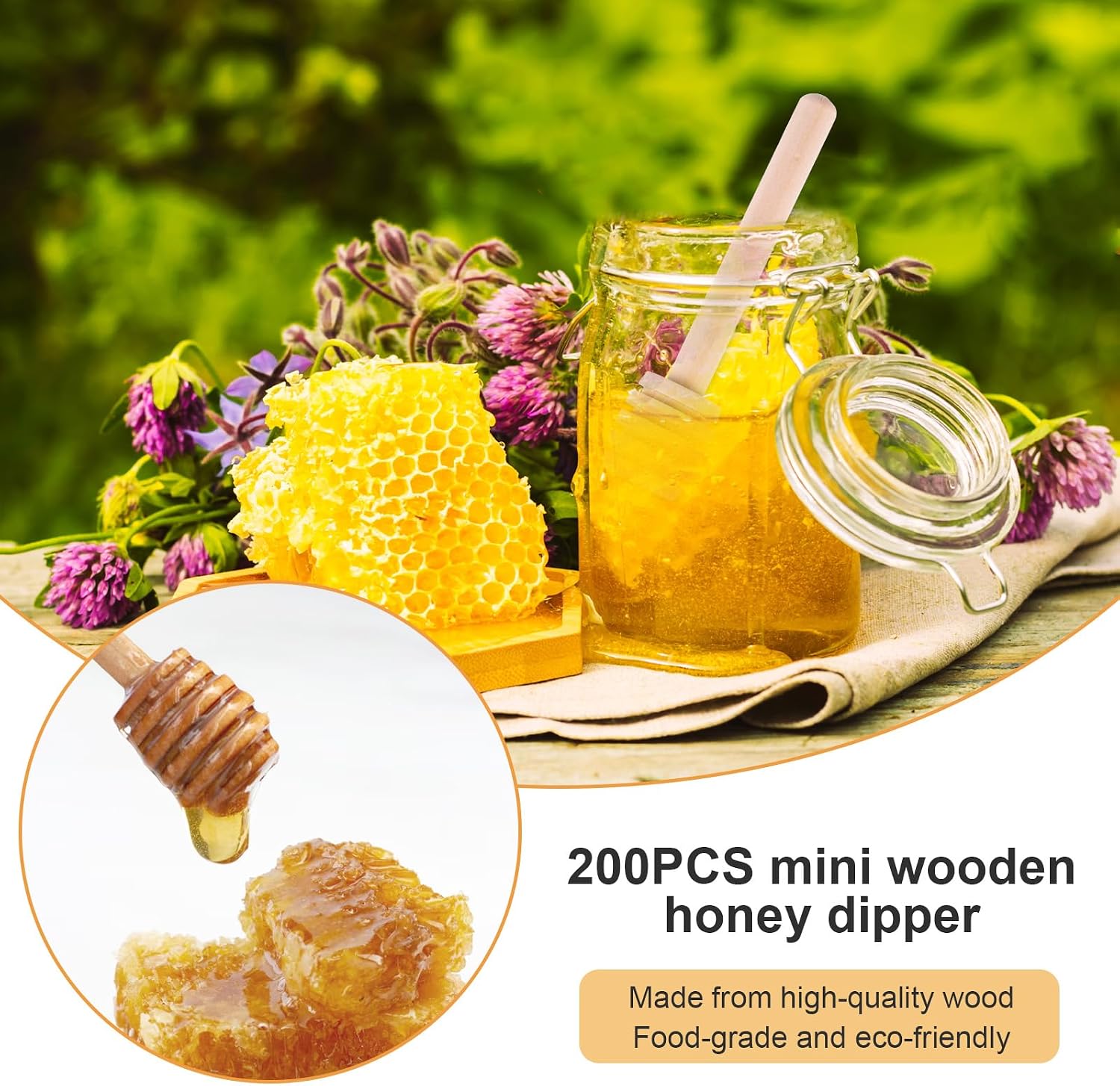 200Pcs Honey Dipper Sticks, 3 Inch Portable Mini Honey Stirrer Stick Honeycomb Dipper for Tea Charcuterie Drizzle Jar Wedding Party Favors image 4