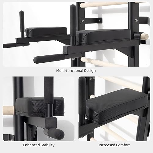 Miniatura 6 de Swedish Ladder Dip Bar Attachment, Fits TS003A Ladder, Wood Stall Bar for School, Physical Therapy and Gymnastics, Multi-grip