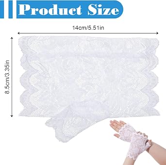 Women Fingerless Gloves Short White Lace Gloves | Tea Party Glove for Wedding Opera Bridal Tea Party Prom Halloween Costume Accessories