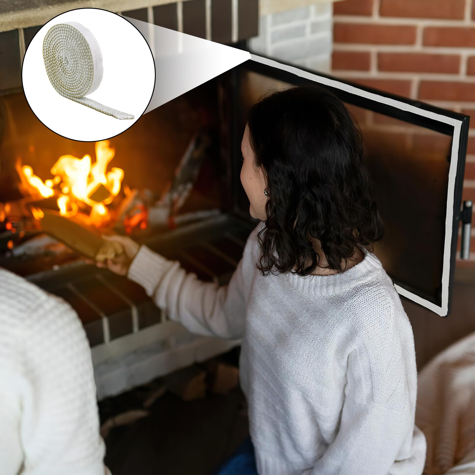 Guarnizione Camino 2m,Guarnizione Adesiva,Guarnizione per Stufa A Pellet,Nastro Isolante Autoadesivo in Fibra di Vetro per Sportello Stufa Pellet Termocamino Forno Caldaia,Alta Temperatura