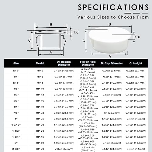 Miniatura 2 de BOPOREAE Tapones de agujero de plástico blanco de 1 "(25 mm) con cierre a presión, tapones de panel de agujero redondo para gabinetes de cocina,