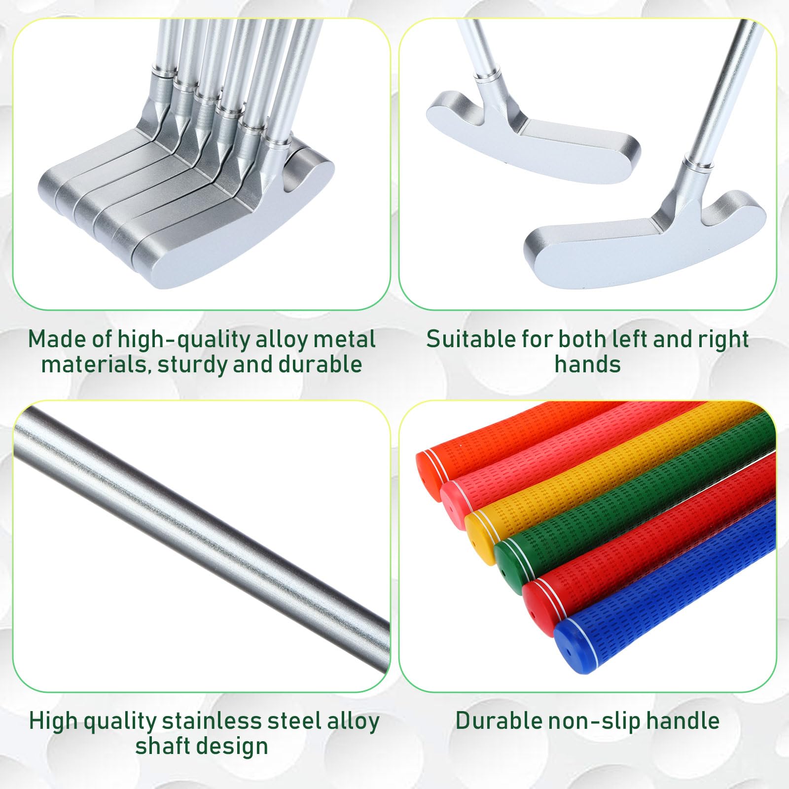 Liliful Mini Putter de Golf para Niños, 6 Putters y 6 Pelotas, Agarre Desmontable, Diestros y Zurdos