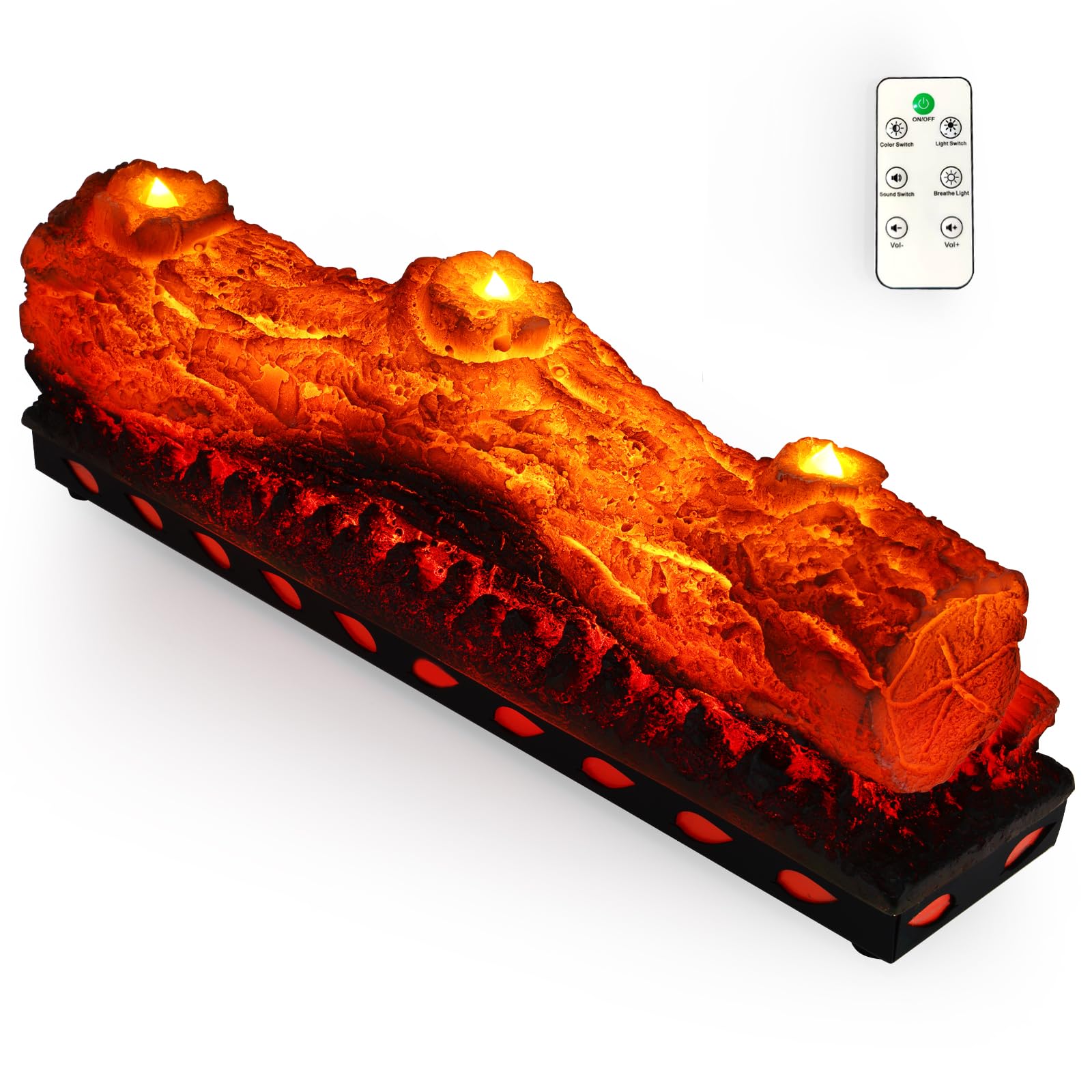Electric Fireplace Logs Realistic Flame Effect with Candle LED Flame Light USB Powered Electric Fireplace Insert Log Remote Control Home Decoration 16 Inches