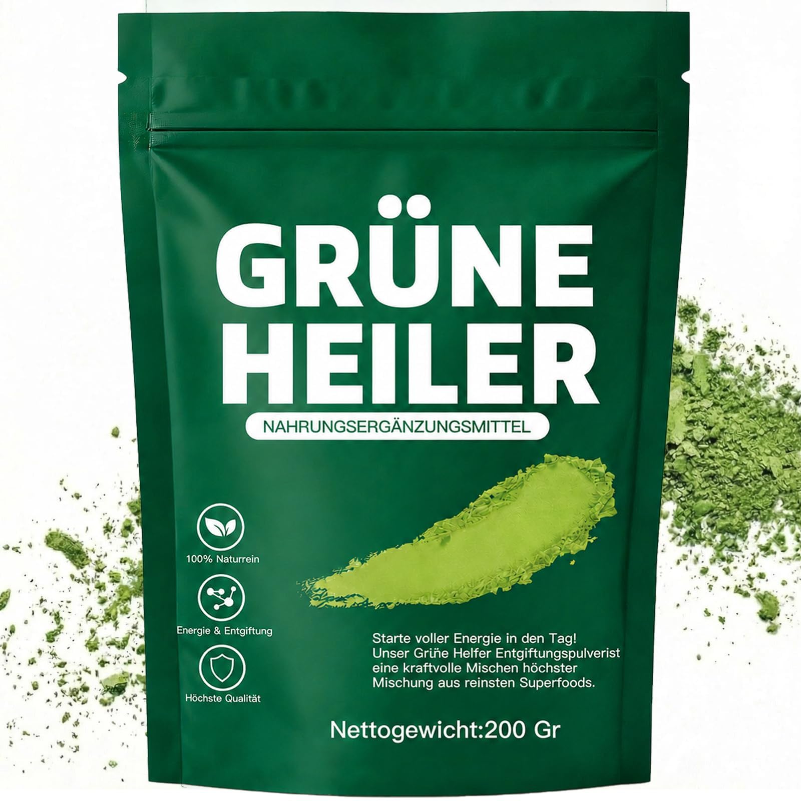Grüne Entgiftungspulver, 200g Superfood Entgiftungspulver Helfer, Greens Pulver Mit Spirulina, Gerstengras, Inulin, Kurkuma, Vitamin D3 | Reich an Vitaminen, Mineralien & Ballaststoffen für Energie