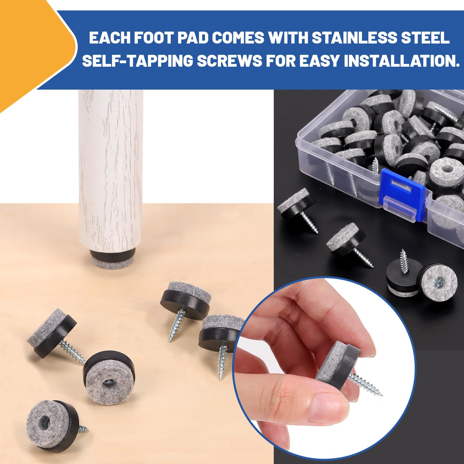 Glarks 40pcs Black 20MM Furniture Glide Screw-on Furniture Antiskid Felt Pad Slider Floor Protector for Wooden Leg Feet of Chair Table Sofa Stool - Image 4