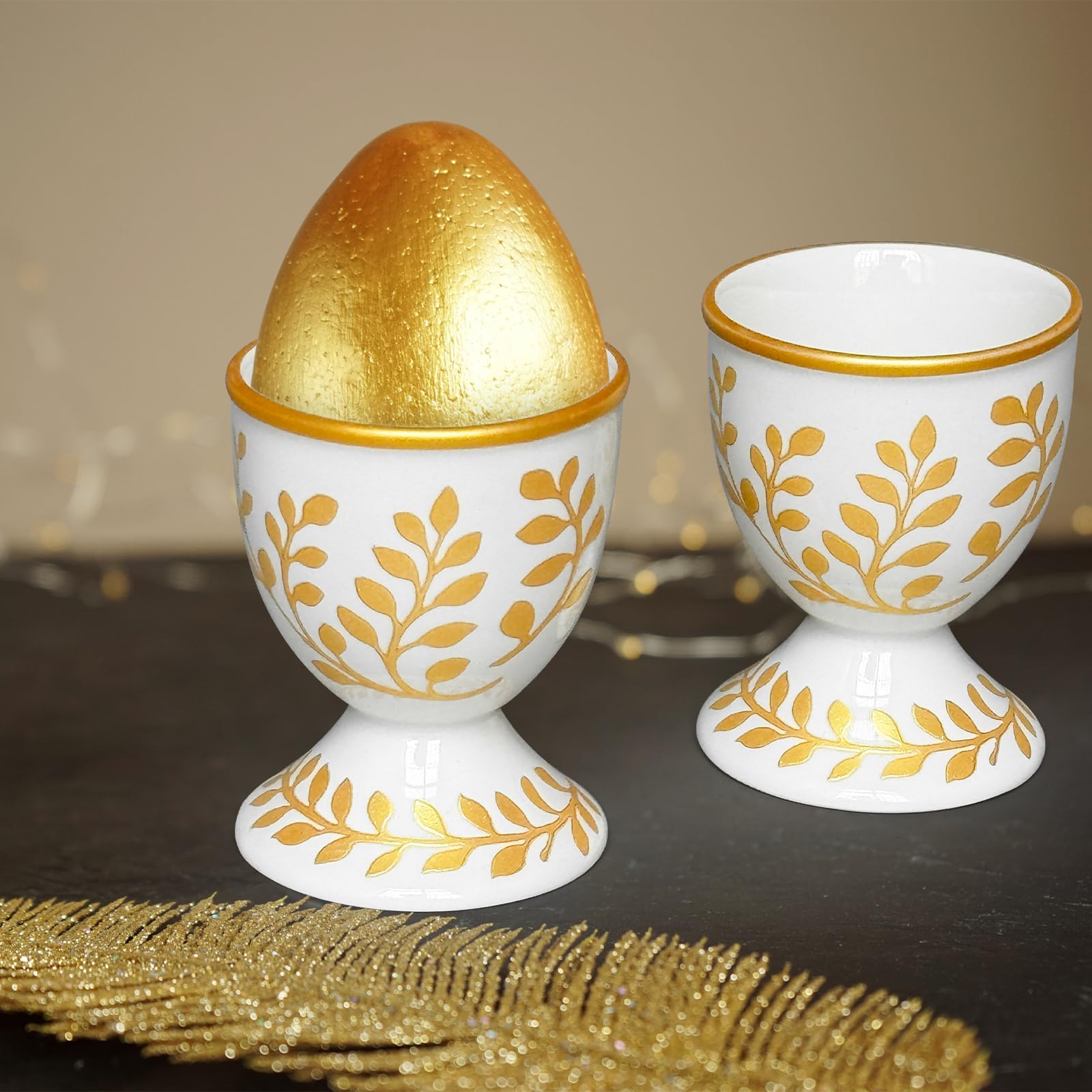 Cinf Ceramic Egg Cups, Set of 2, Champagne Gold Boiled Egg Holders