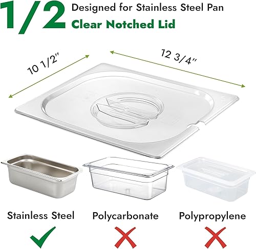 Miniatura 80 de HECMAC Paquete de 6 tapas de sartén de hotel de tamaño completo, acero inoxidable, tapa de sartén de alimentos con asa, calibre 23