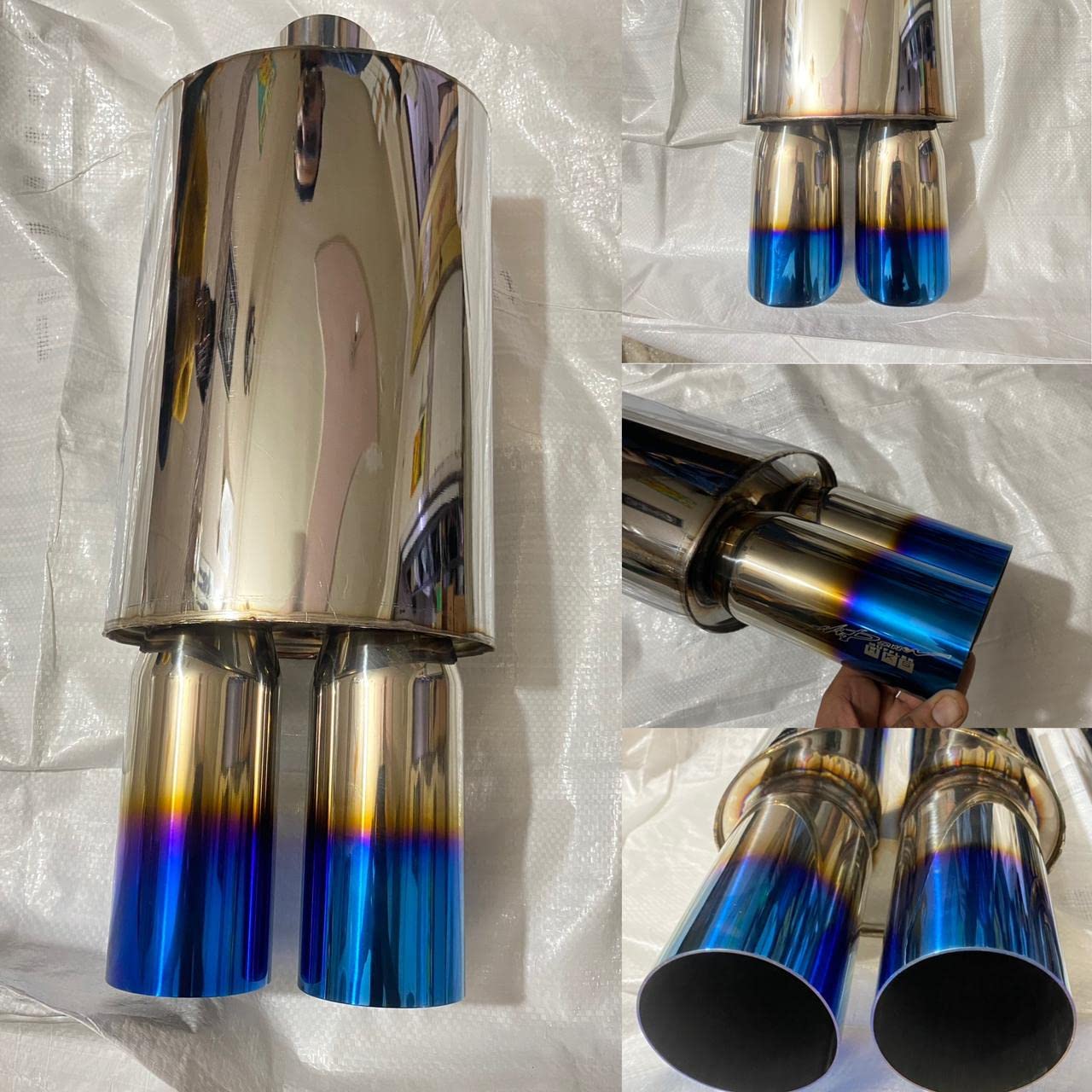 AUTO MT Stainless HKS Dual ROUND TIP Exhaust Muffler Silencer Burnt Tip