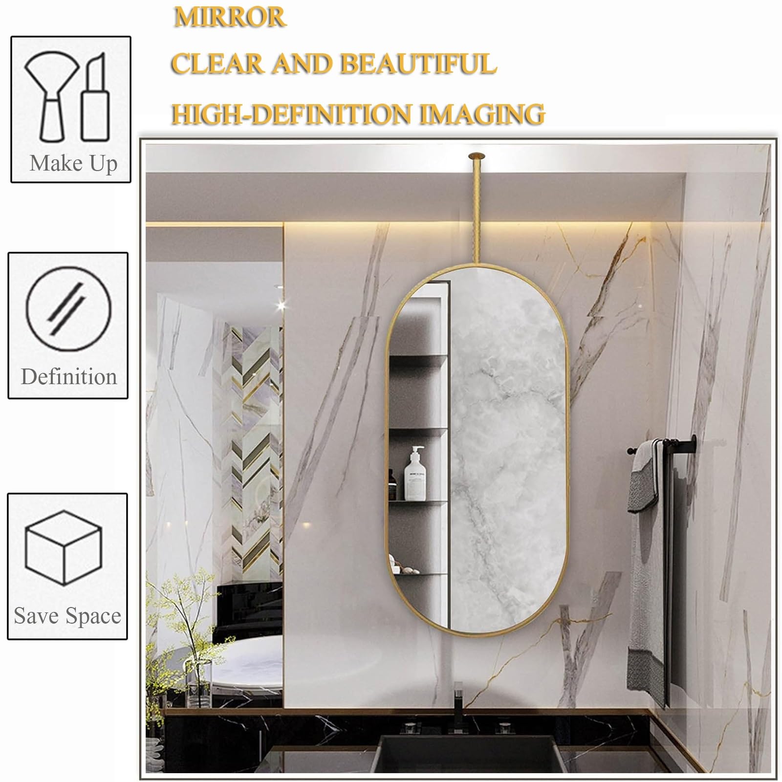Owalne metalowe lustro łazienkowe – 50 x 70 cm wiszące lusterko do makijażu do sypialni, salonu, przedpokoju, elegancki akcent ścienny do dekoracji domu