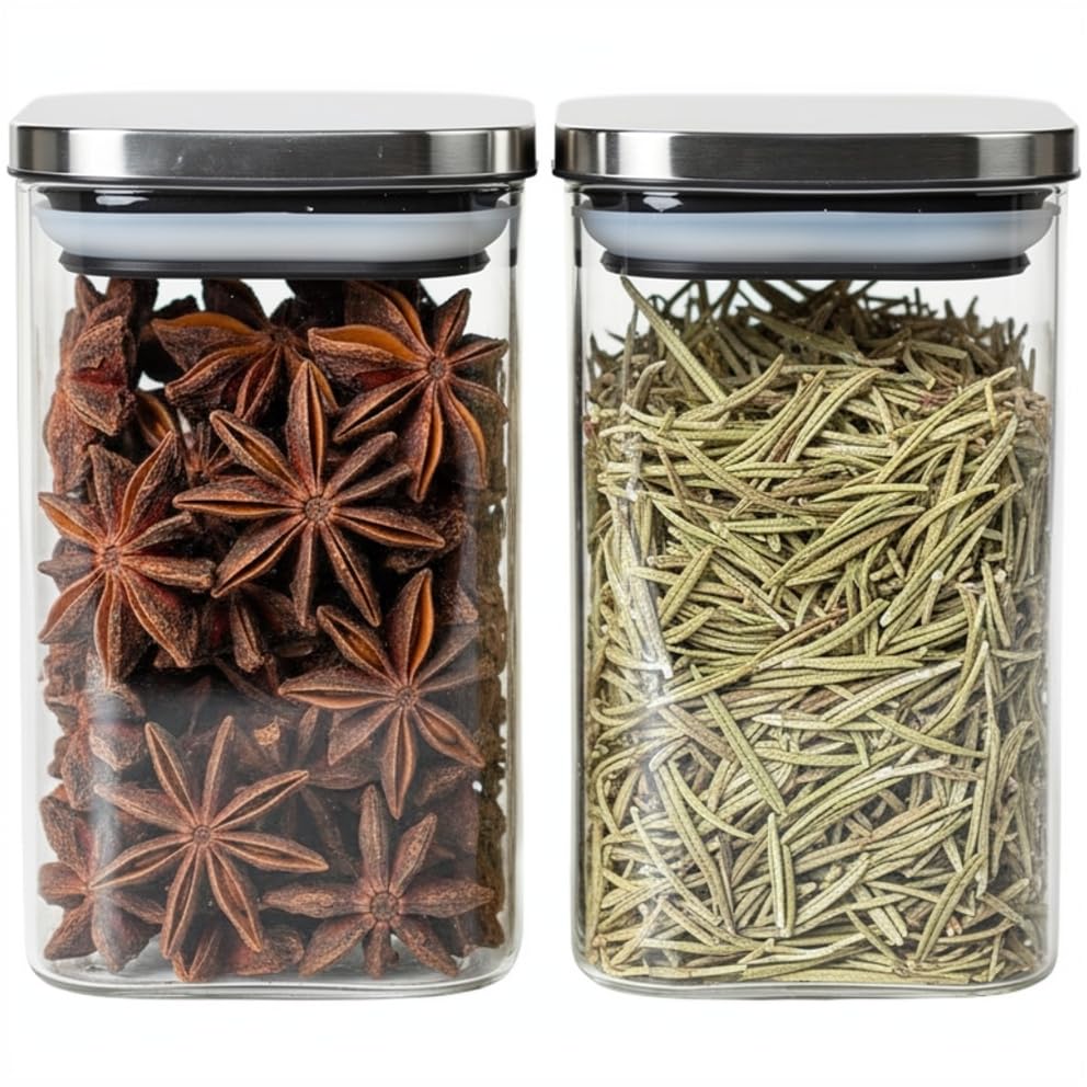 Image of ginoya brothers Airtight Borosilicate Glass Square Jar With Wooden Or Steel Lid Multi-Size, Container for Spices, Coffee, Grains, Snacks & Kitchen Organization (2, STEEL LID, 270 ML)