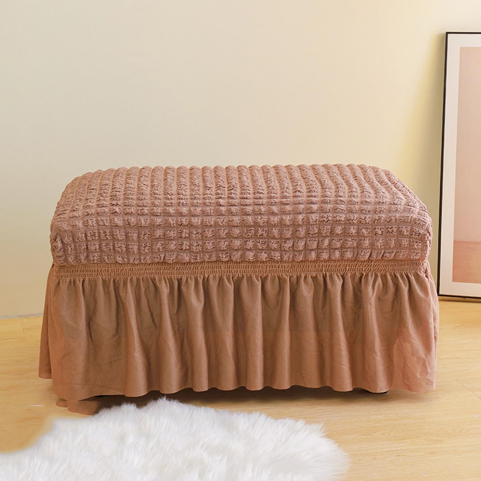 Pied tabouret avec jupe plissée housse haut de gamme café