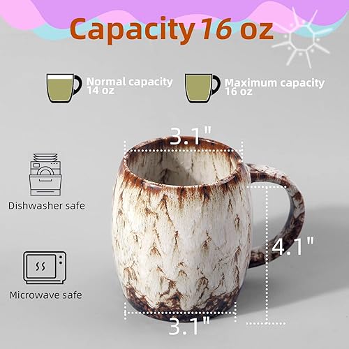 Miniatura 2 de CASLONEE Pretty - Tazas de café de cerámica de 16 onzas, taza de leche de té, taza de porcelana de esmalte alterado para el hogar, la oficina,