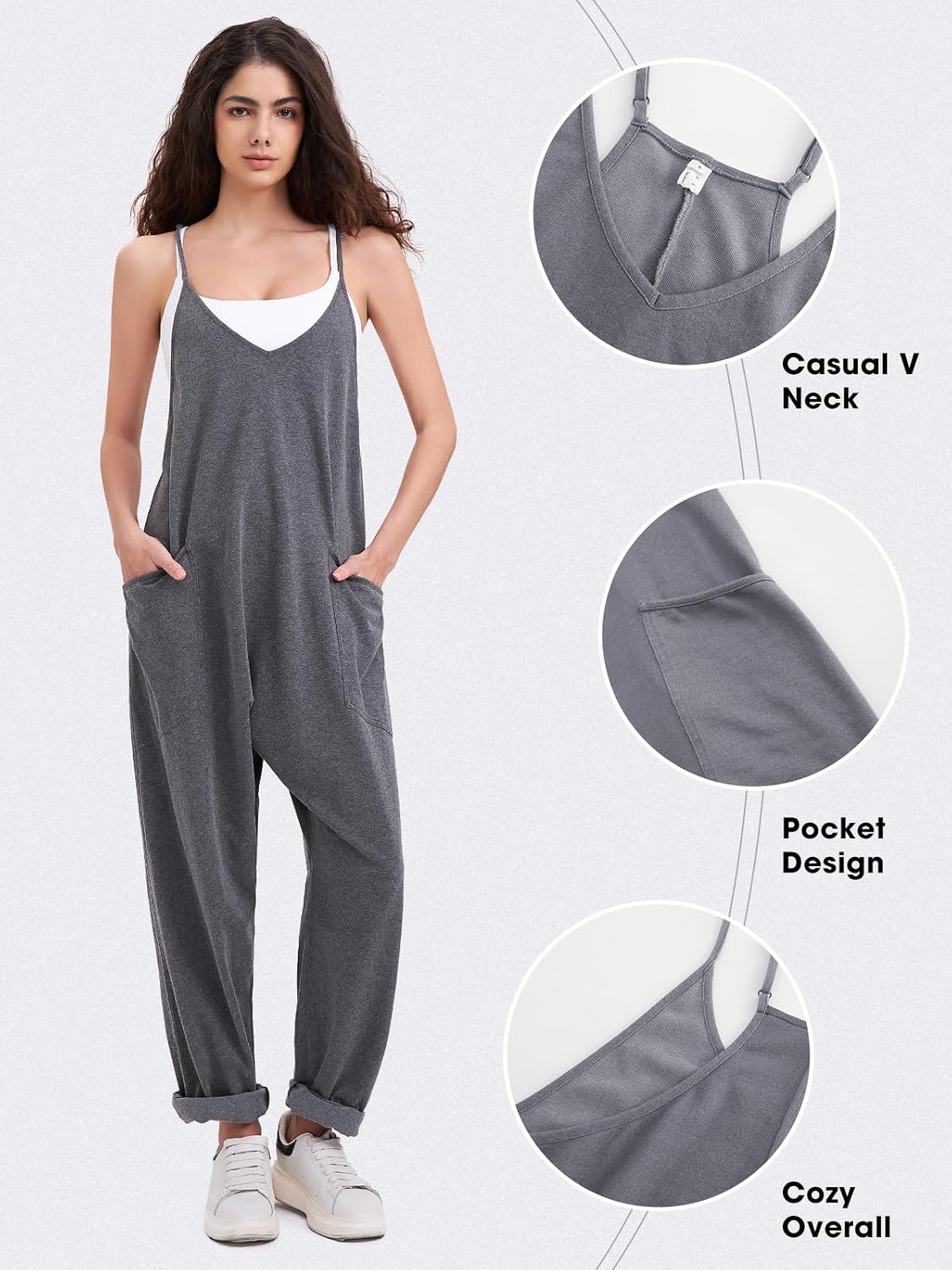 EXLURA Womens Casual Summer Jumpsuits 2026 Romper Bib Outfits Beach Vacation Denim Trendy Fashion Overalls with Pockets - Image 3