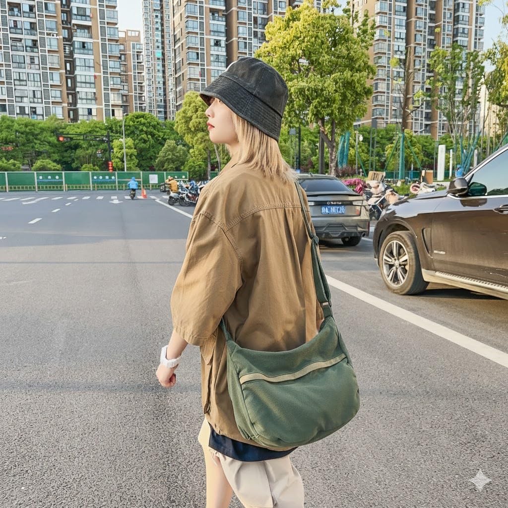 Canvas Casual Messenger Bag Hobo Crossbody Bag Canvas Shouder Tote Handbag for Women and Men - Image 2