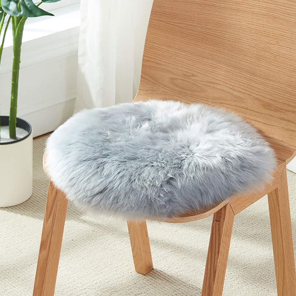 Hc&Wt D Roun Natural Sheepskin Seat Cushion, Cute Furry Pure Wool Chair Cushion Luxury Non-Slip Sheep Leather Cushion Office Car Seat Pa Driving Comfort (,Diameter 35Cm (13.7Incn))