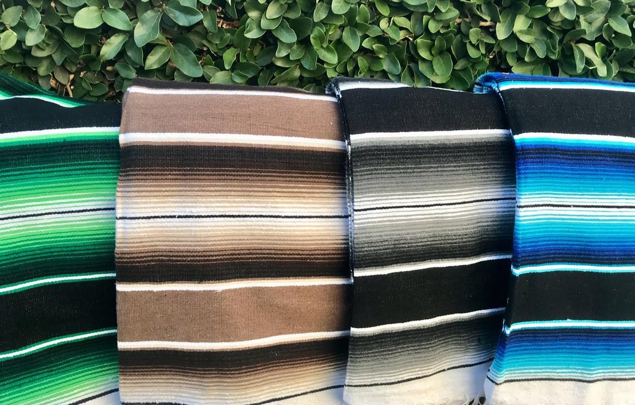 Cruiser Candy Traditional Mexican Serape Blanket - Vibrant Handwoven Acrylic Throw for Bed, Yoga, Beach, Picnic, Camping - Tassel Trim Boho Décor - Extra Large 60x80 Inches - Brown Black