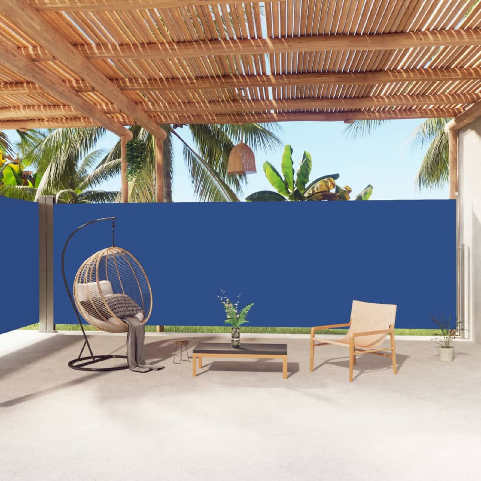 Chowany pierścień do użytku na zewnątrz - niebieski, 200 x 1000 cm, ochrona przed promieniowaniem UV, patio przesuwne, panele przeciwsłoneczne, na taras, taras, balkon