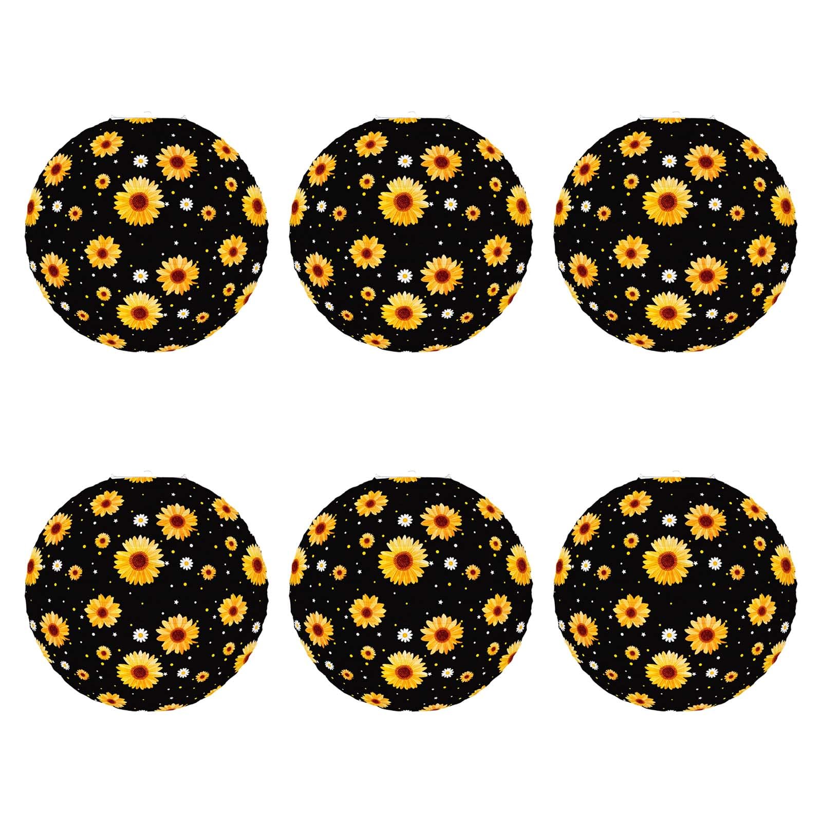 Kalttoy Black 6Pcs Multipurpose Sunflowers Hanging Lights Stylish 9.8Inch Paper Party Decorations For Indoor And Outdoors Use Festival Decors