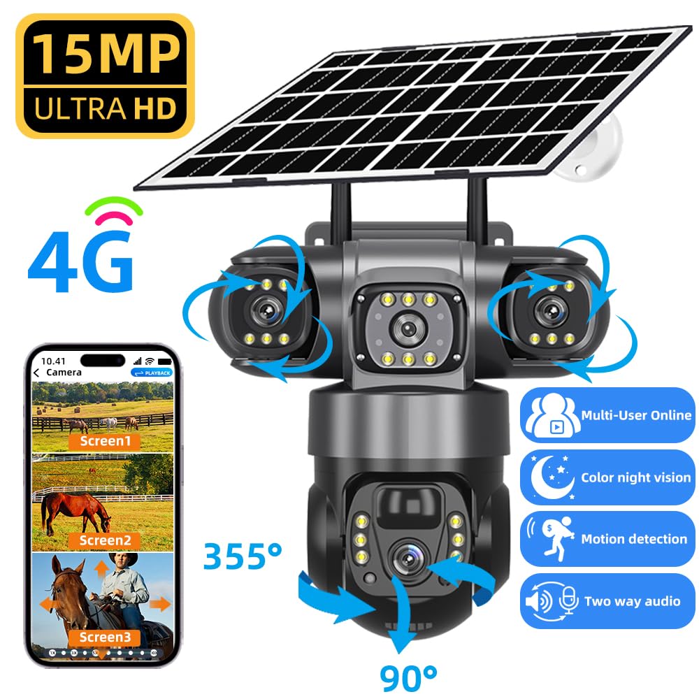 屋外防犯カメラ トリプルビュー 太陽光発電 V380 Pro 屋外 4G Amazon.com : V380 Pro Solar Power Camera 4G Sim Card Triple Lens