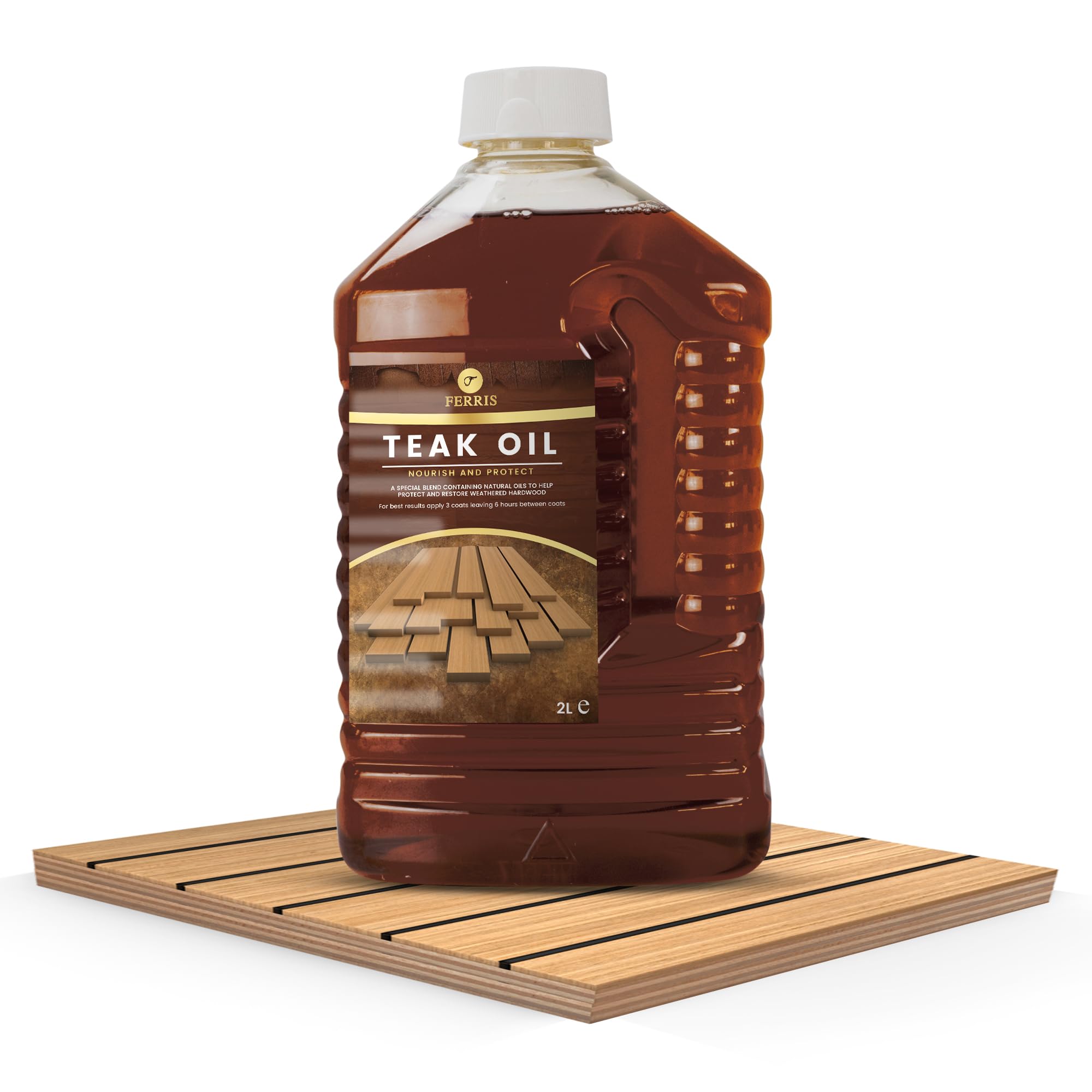 FERRIS | Teak Oil (2 Litre) Premium Wood Treatment for Garden Furniture  Decking & Indoor Use | Easy Application  Protects Hardwood & Ideal for Teak  Oak or Mahogany - UV & Weather Resistant