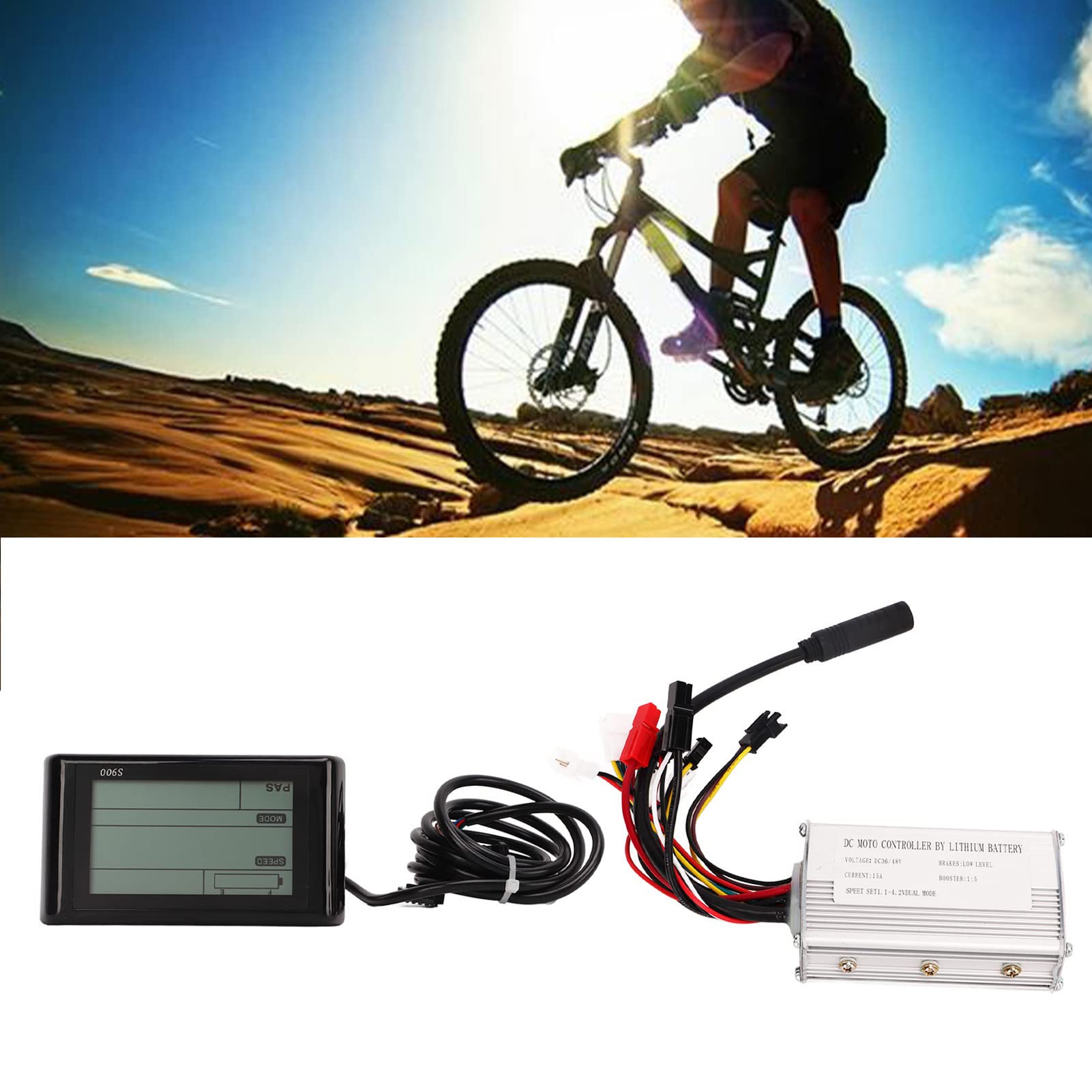 BuyWeek Kit Controller Bici Elettrica, 36V 48V 250W 15A Controller Motore Brushless in Lega di Alluminio Regolatore di Velocità con S900 Pannello LCD e Acceleratore a Pollice