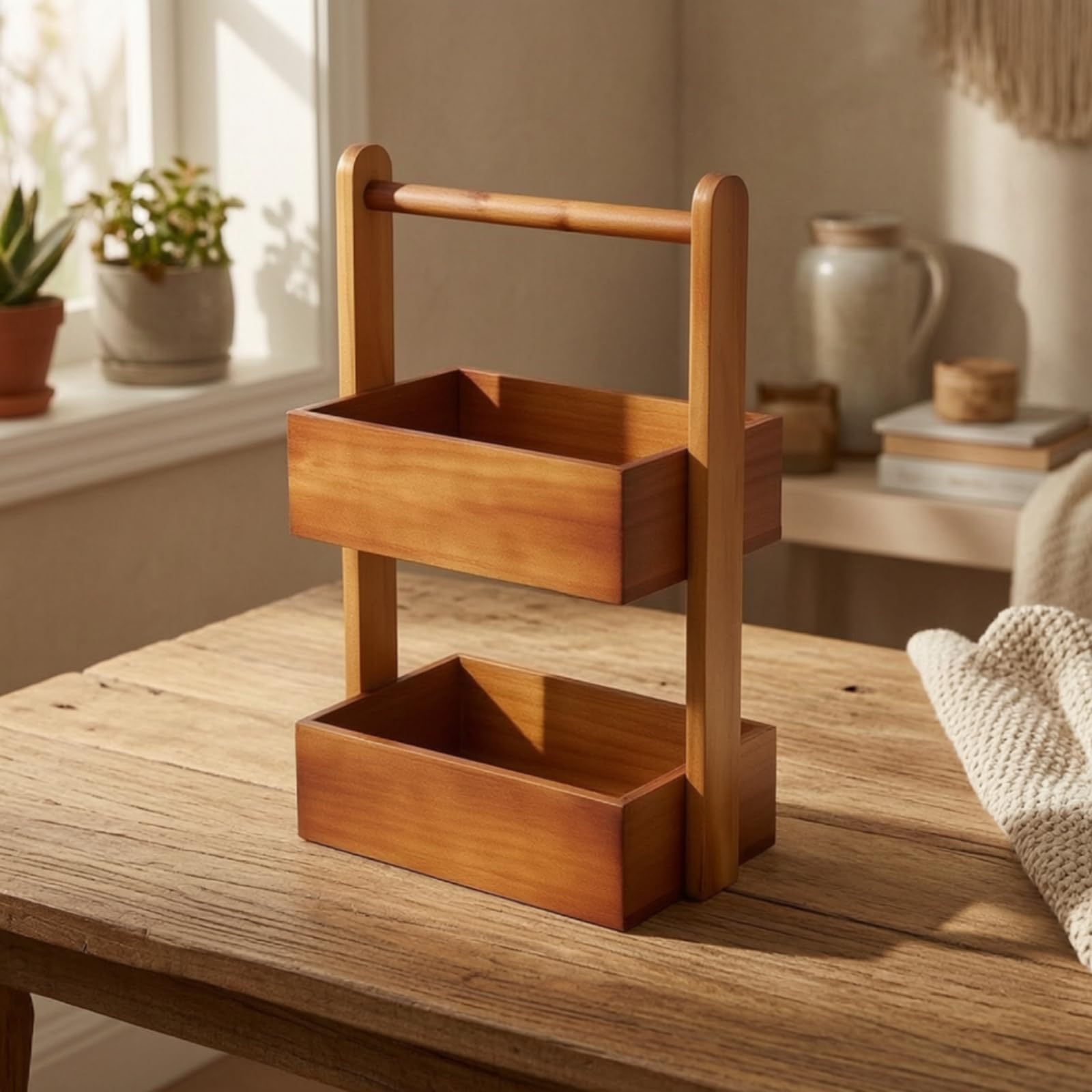 Ronyme Scaffale Porta Cosmetici Organizer Cosmetico Ripiano Trucco Mensola Legno con Due Piani E Lati Arrotondati Pino Stile Decorativo Compatto Adatto per