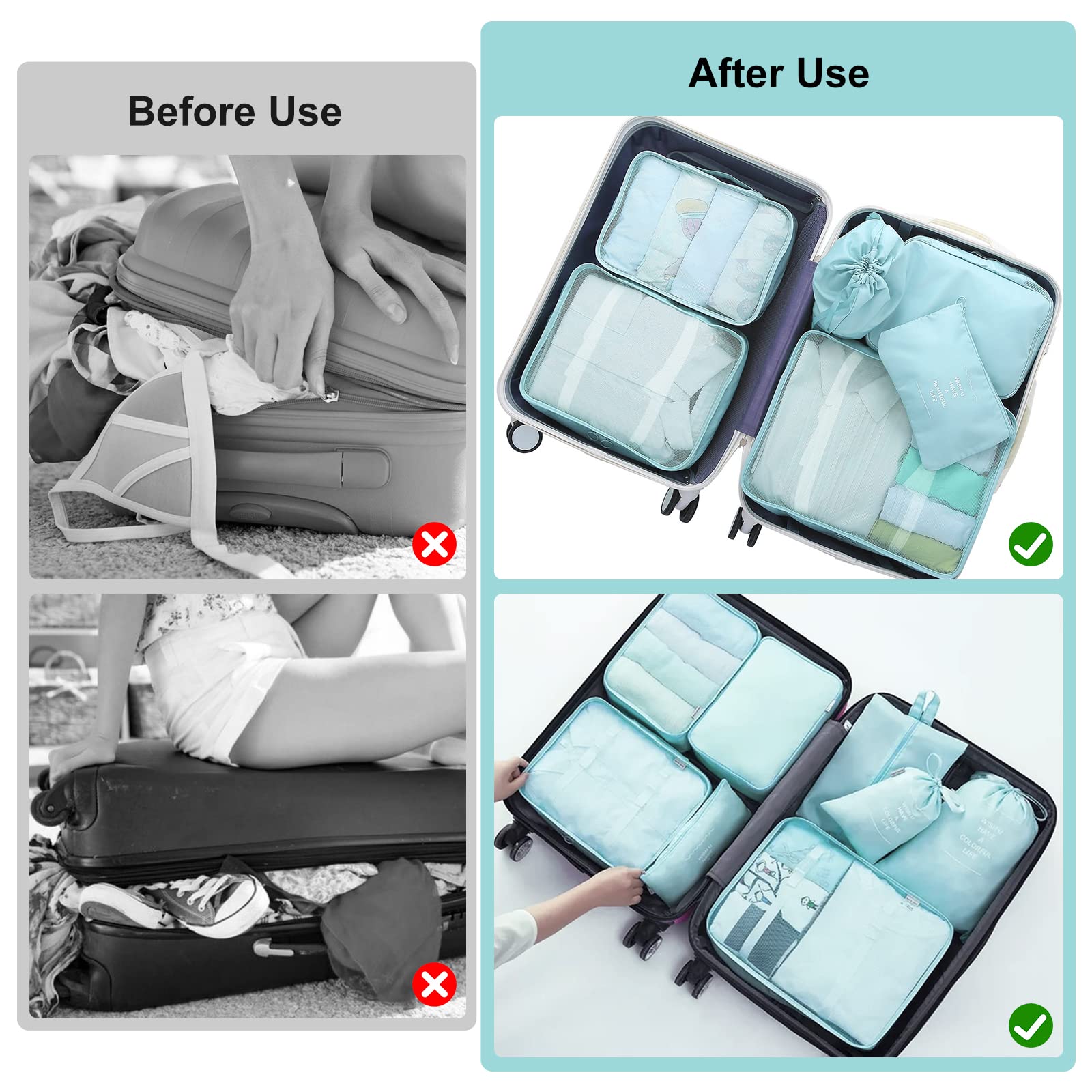 Organizer Valigia 8 Pezzi - Set Borse Salvaspazio Per Viaggi, Impermeabili