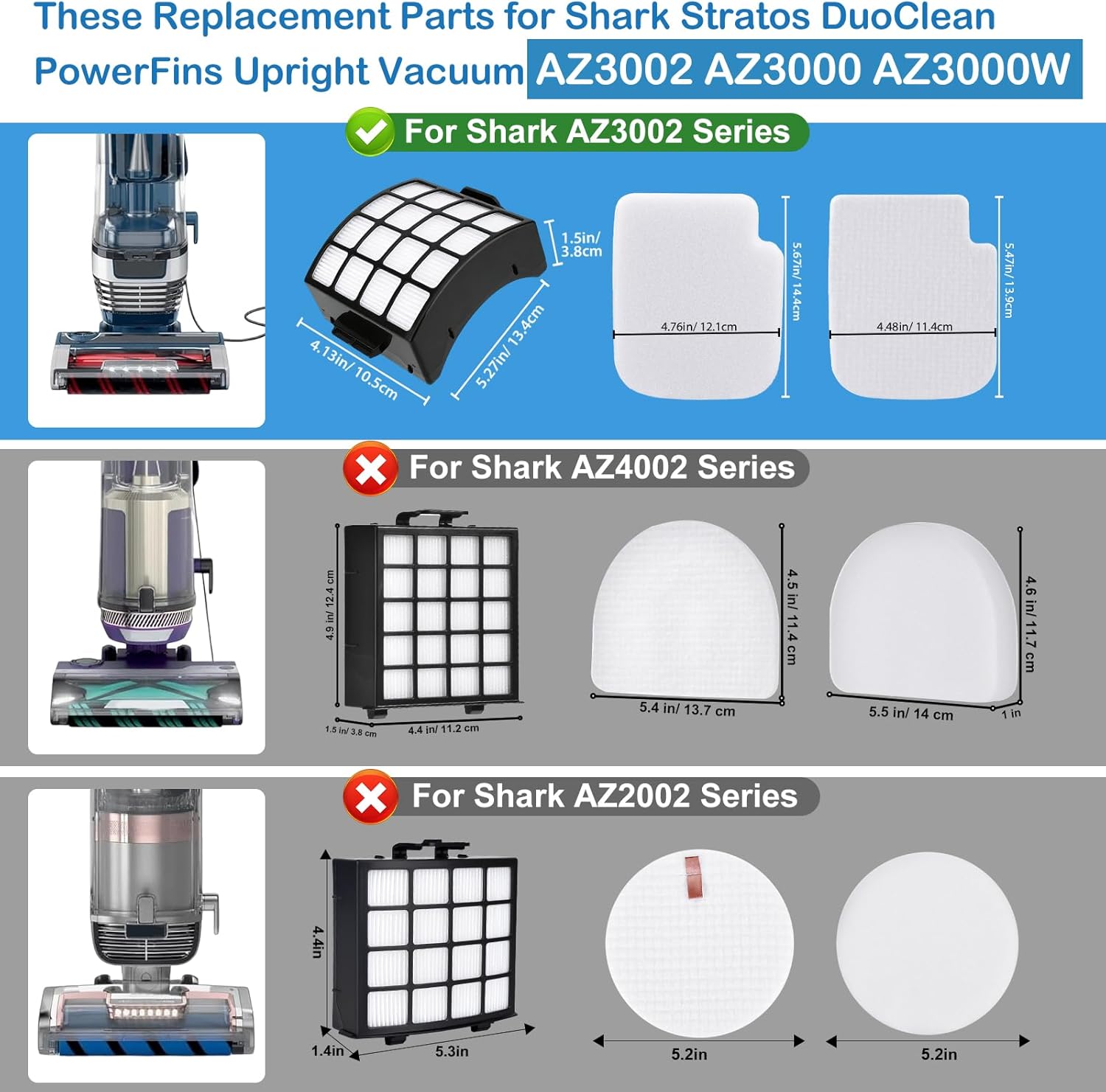 16 Pcs AZ3002 Replacement Part Filter Compatible with Shark Upright Vacuum AZ3000 AZ3000W Stratos DuoClean, 1 Brush Roll+2 Filter+6 Foam+4 Odor Neutralizer Cartridges+2 Belt+1 White Brush