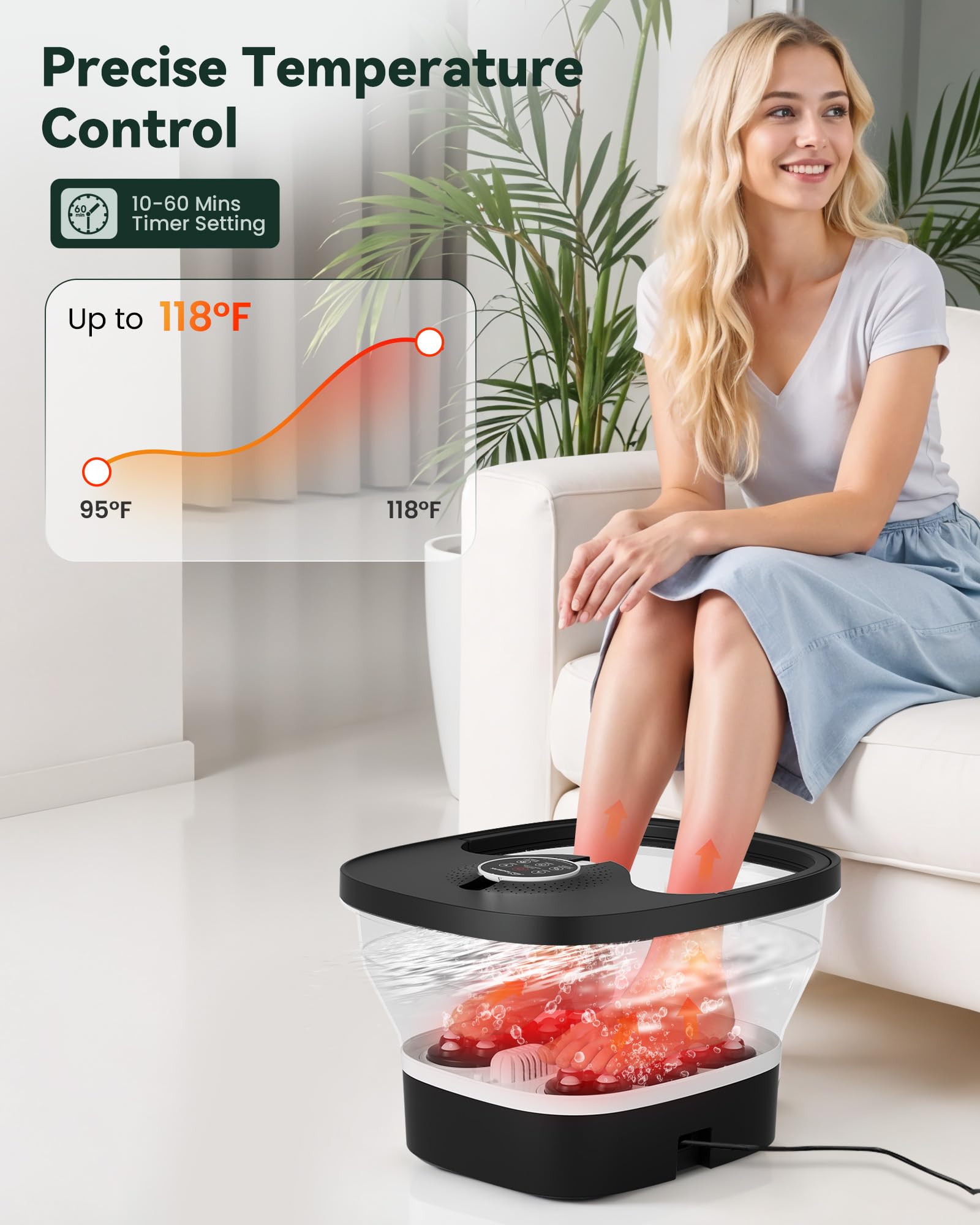 Snailax Bañera Spa Masajeador de pies con calor, Mando a distancia, Rodillos de masaje Shiatsu, Burbujas, Control de temperatura, Plegable, Bañera para pedicura, Regalos