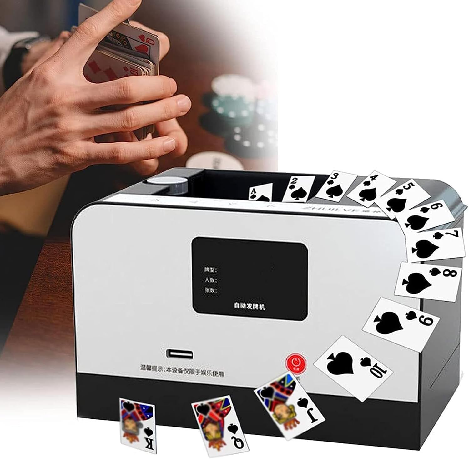 Electric Playing Card Shufflers,Portable Automatic Card Shuffler Machine,360 ° Rotation Licensing,with Square Tablecloth, for 3-8 People Home Card Game