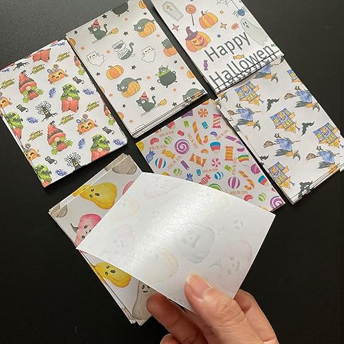 Miniatura 6 de 60 piezas de papel de liberación de pintura de diamante, tema de Halloween, papel de liberación de un solo lado, diseño de calabaza, bruja y gato,