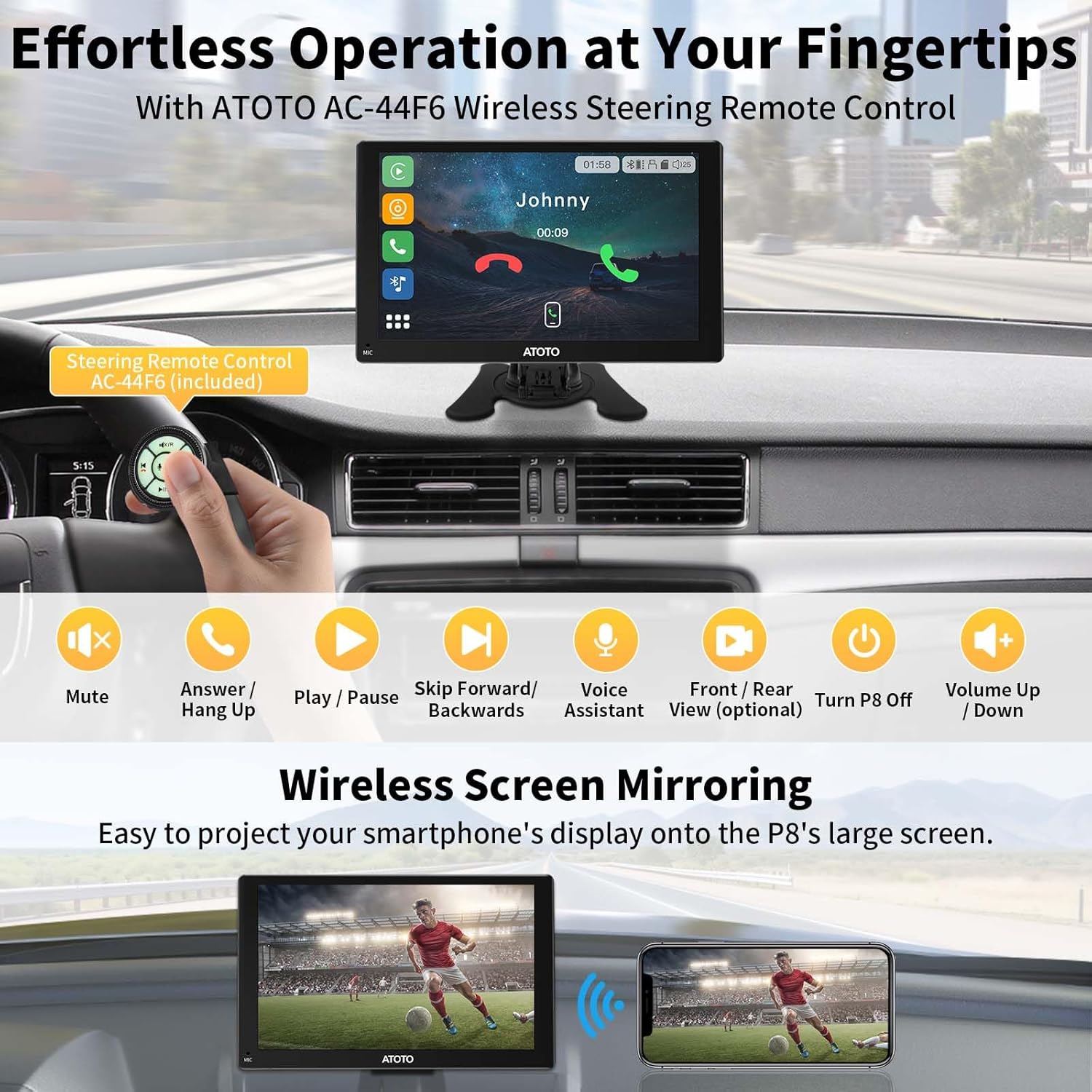 ATOTO P807PR with AC-44F6 wireless remote control