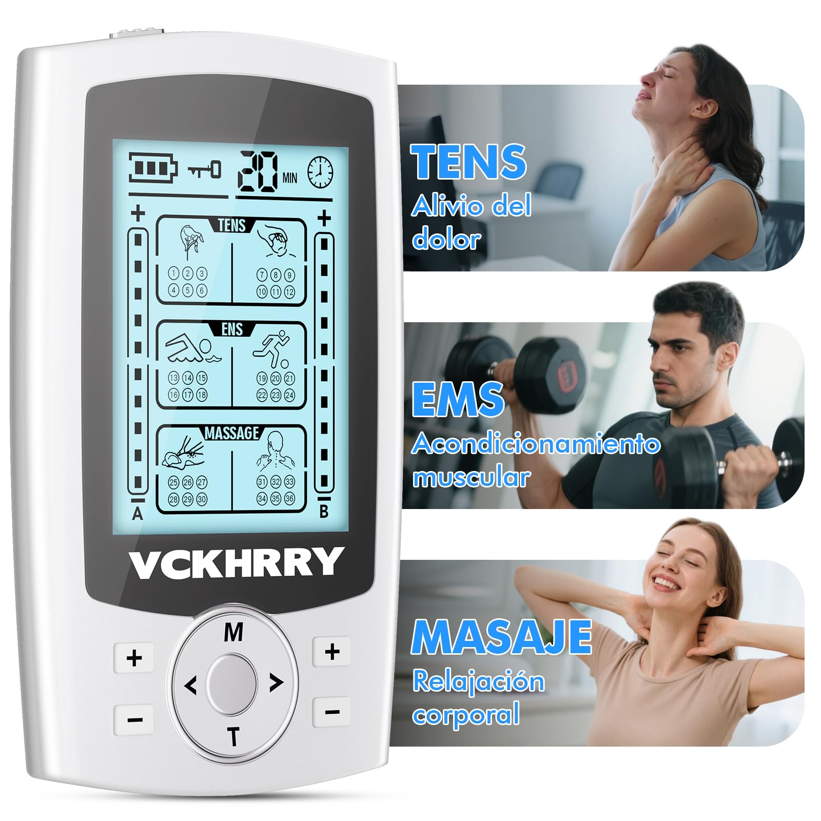 Electroestimulador Muscular 3 en 1 TENS EMS Masaje Electrodos con 36 Programas 2 Canales 10 Electrodos TENS 20 Niveles de Intensidad para Muscular Relajación - 2