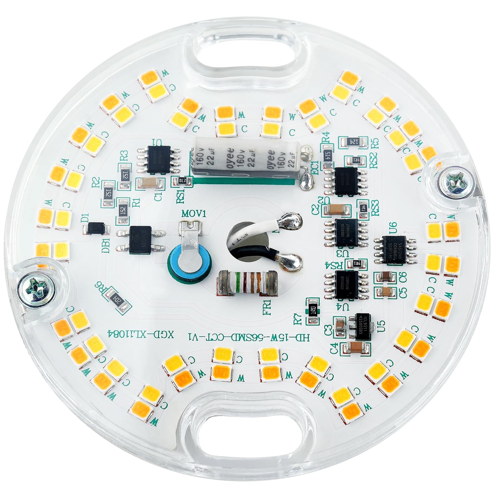 Kit de actualización de la luz del ventilador de techo LED de 3.23 '' 15 W, placa de repuesto de luz de techo motor de PCB, 1800LM, 3CCT 3000K/4000K/5000K ajustable 120V ETL CRI90 2
