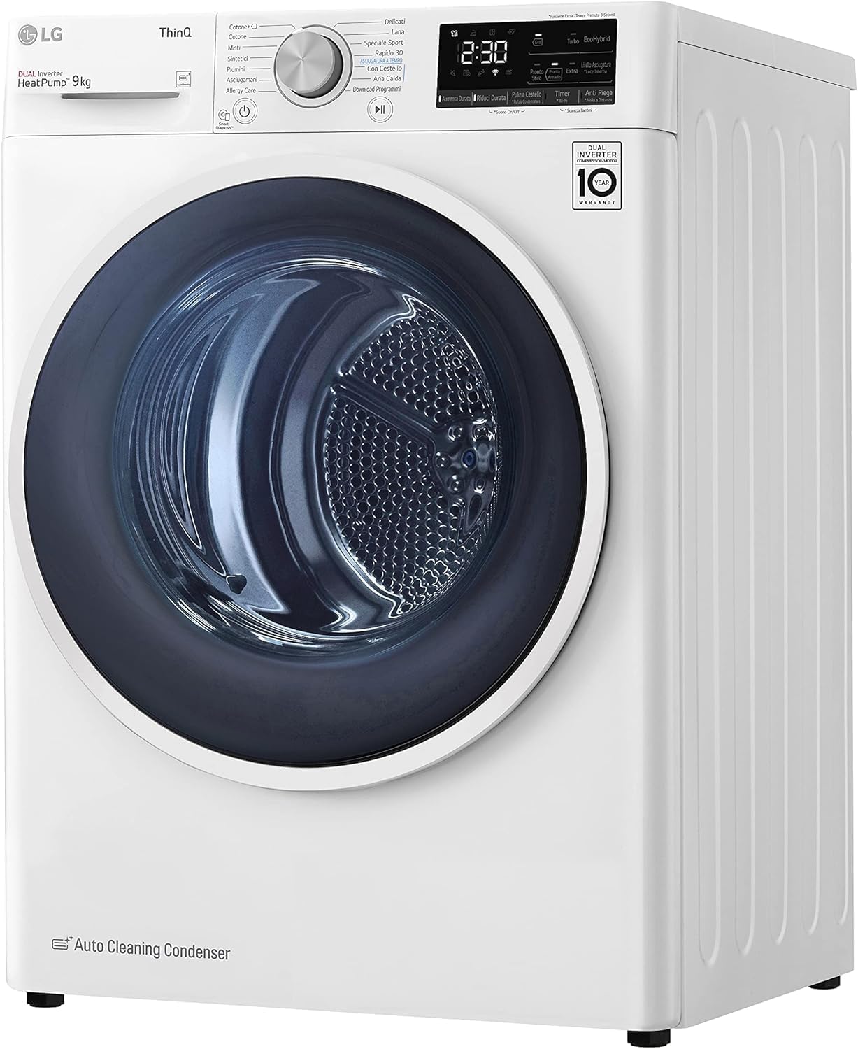 LG RH90V9AVHN Asciugatrice Smart a Carica Frontale 9 Kg, Classe C, Condensazione con Pompa di Calore, Wi-Fi con SmartThinQ, Eco Hybrid, Allergy Care, 60 x 69 x 85 cm - Bianco