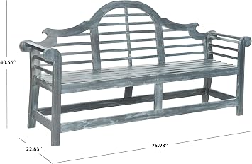 SAFAVIEH Outdoor - Khara Garden Bench - Ash Grey - Solid Wood - Lutyens-Inspired Slatted Design - Ideal for Patio, Deck, Porch, Garden, 17.7 Seat Height (PAT6705A)