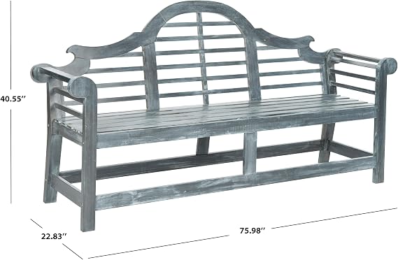 SAFAVIEH Outdoor - Khara Garden Bench - Ash Grey - Solid Wood - Lutyens-Inspired Slatted Design - Ideal for Patio, Deck, Porch, Garden, 17.7 Seat Height (PAT6705A)