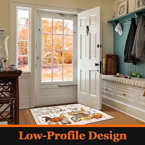 Miniatura 5 de U'Artlines Tapete para puerta delantera, diseño de gnomo de calabaza, 32 x 48 pulgadas, absorbente, resistente a la suciedad, antideslizante, de