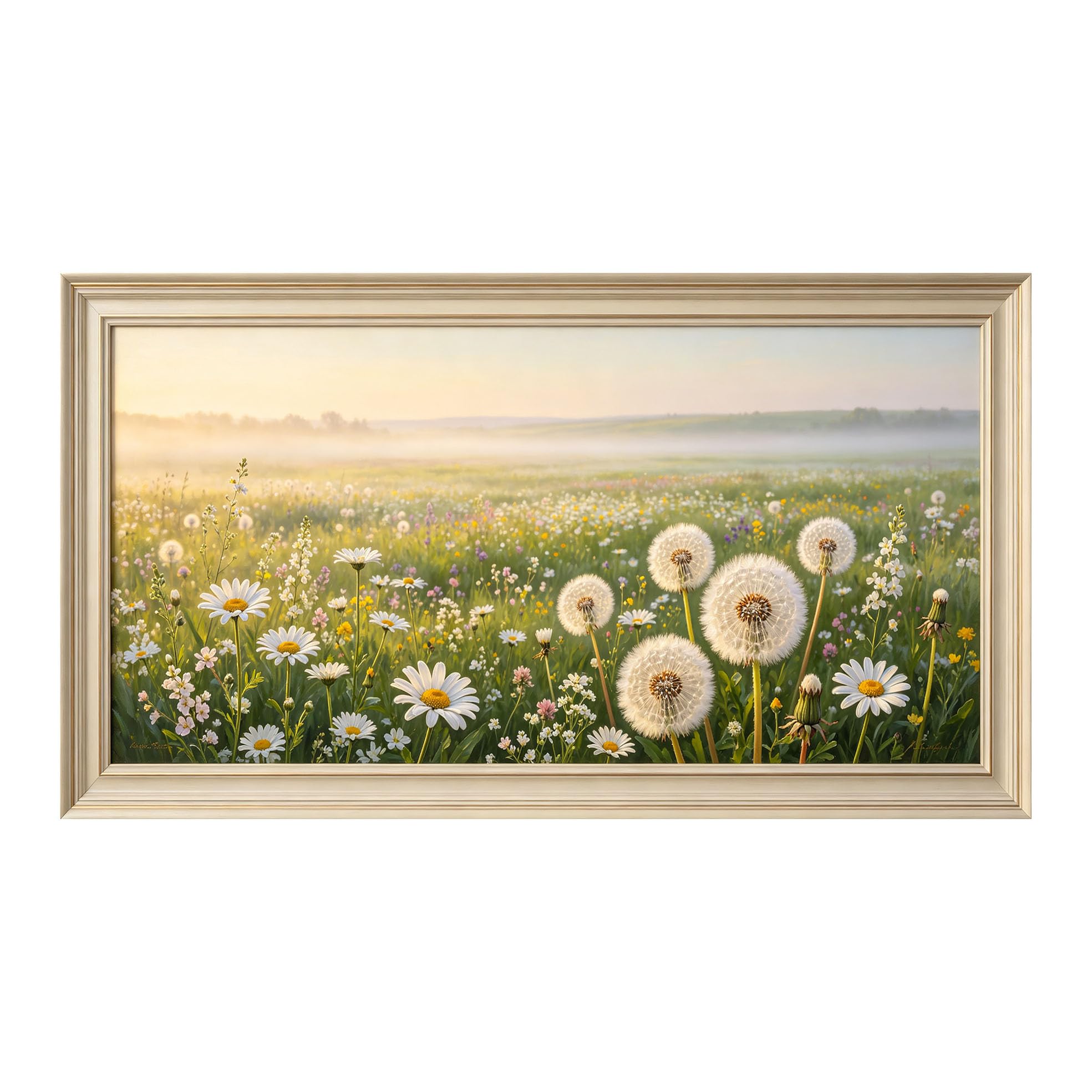 Yzpallescene 3D Framed Wall Art 50cm×100cm Dandelion Meadow Botanical Pastoral Oil Painting Large Size SelfAdhesive Removable Wall Decor Prints Artwork for Living Room Bedroom Office