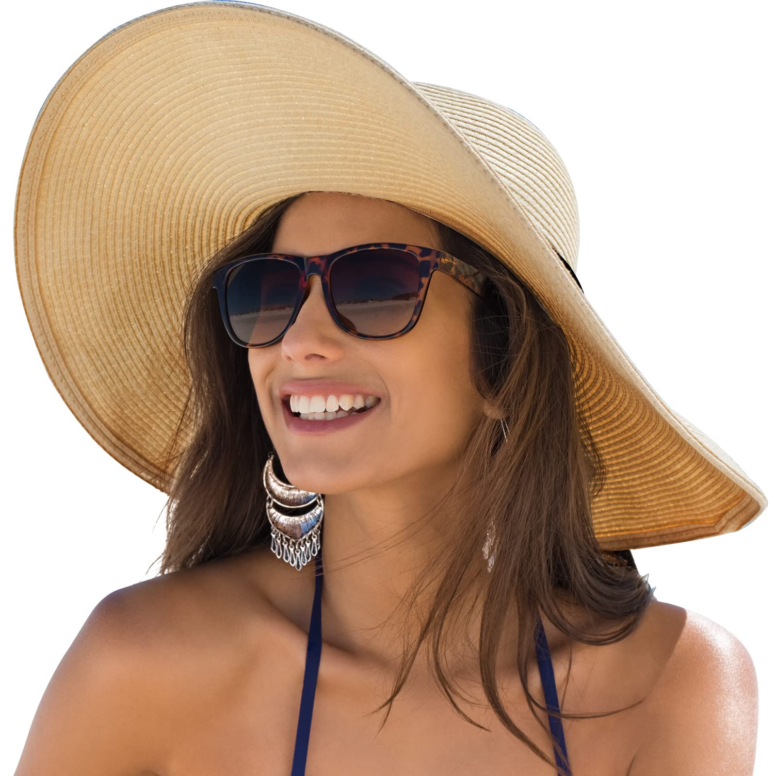 DRESHOW Sombrero Paja Mujer Plegable Verano Sombrero Verano Sombrero ala Ancha Mujer Sombrero de Playa Plegable UPF 50+