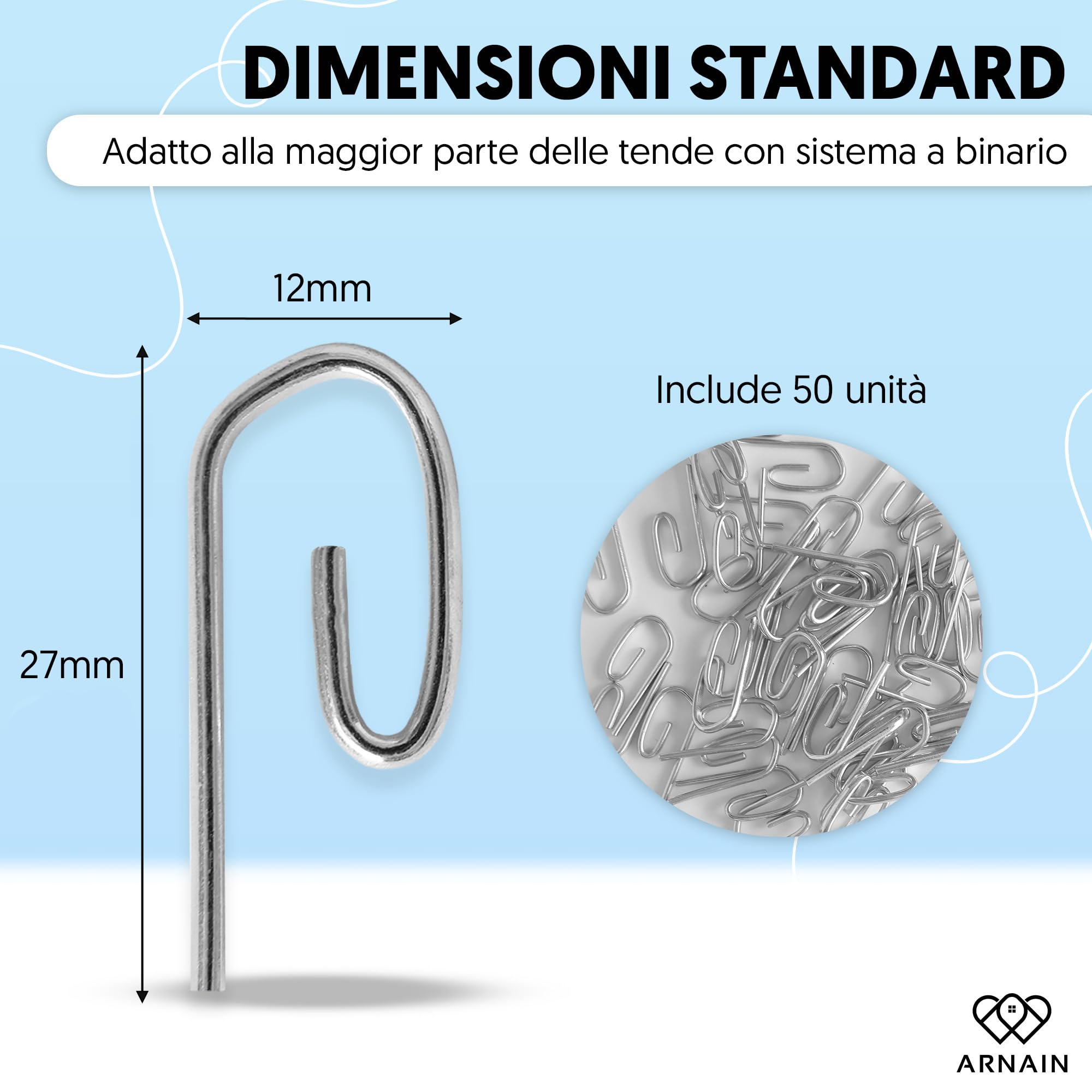 Ganci per tende in metallo 50 pezzi resistenti sistema a binario
