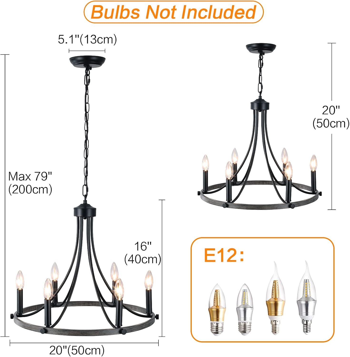WTYUIO Farmhouse Chandelier 6 Lights Wagon Wheel Pendant Light Fixture Rustic Foyer Chandeliers Hanging Dining Room Light for Kitchen Island Farmhouse Barn Dining Room - - 
