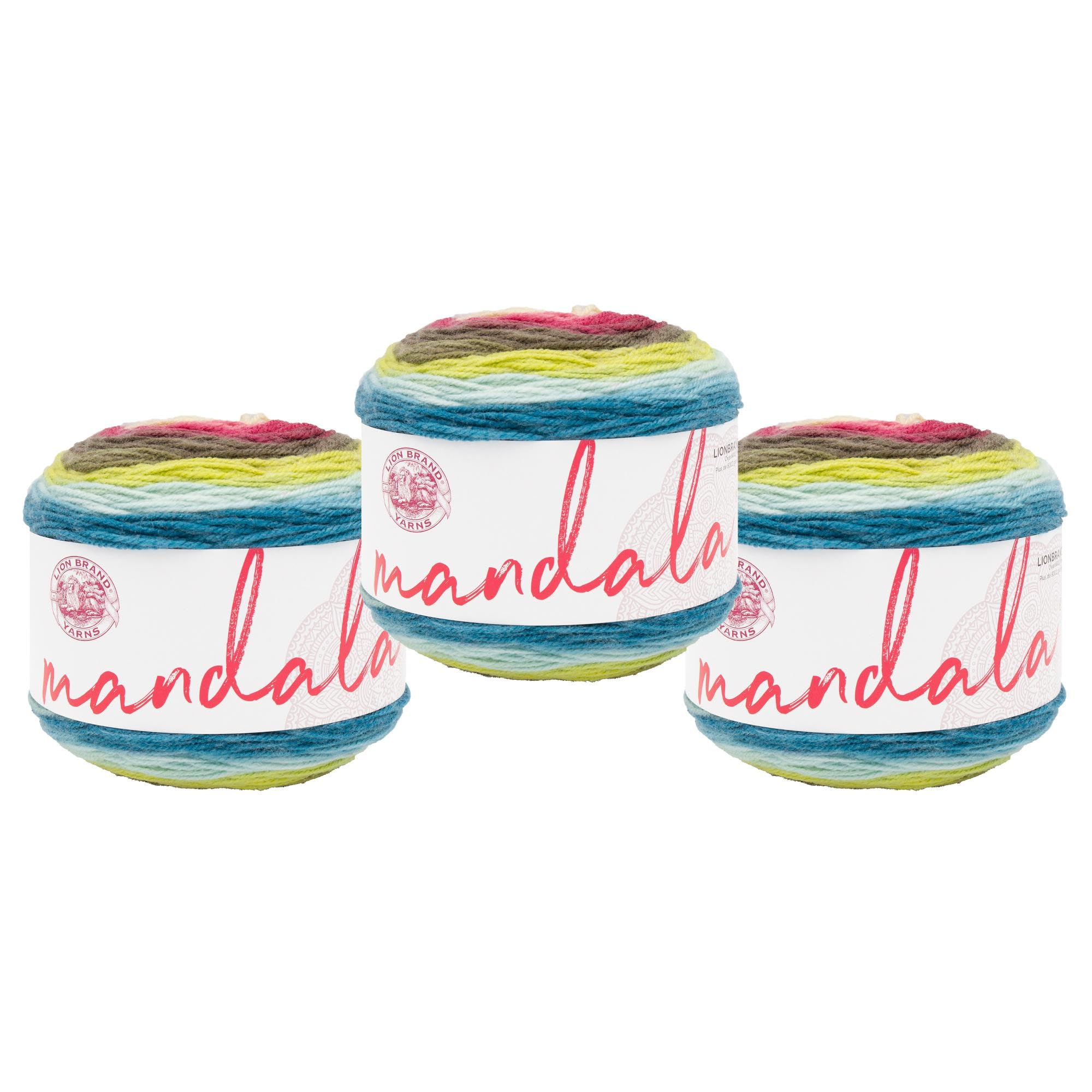 Lion Brand Yarn, Mandala DK Lightweight Yarn for Knitting, Crochet, and Crafts, Kappa, 3 Pack, Self-Striping Acrylic Fiber for Baby Blankets, Multicolor Shawls and Variegated Cardigans