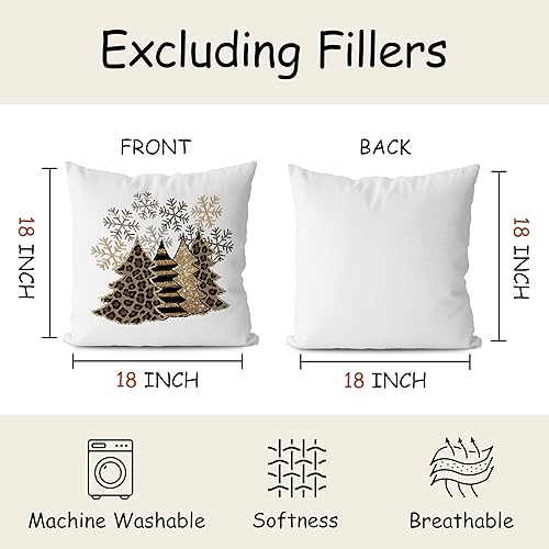Miniatura 5 de KEUSPI Juego de 4 fundas de almohada decorativas con estampado de leopardo retro, árbol de Navidad, Papá Noel, muñeco de nieve, copos de nieve, 18 x