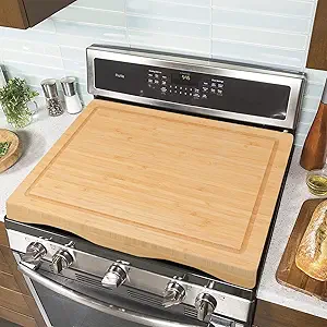 Stove Cover Board for Gas Stovetop - Raised Cutting Board with Legs and Juice Grooves, Adjustable Noodle Board Stove Cover for RV Stove Top (29.52"x21.65")