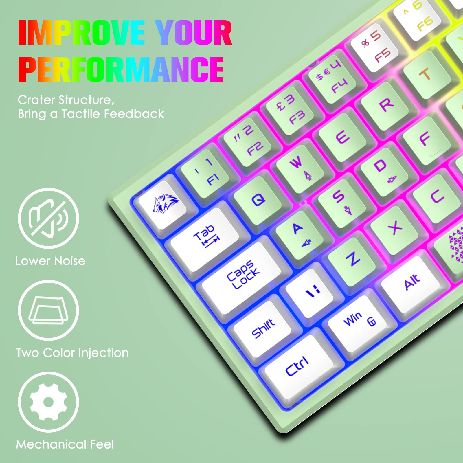 ZIYOU LANG Biała Klawiatura Gamingowa i Mysz z Podkładką, 60% Mechaniczna, RGB LED, Podświetlana przez USB, do Laptopa