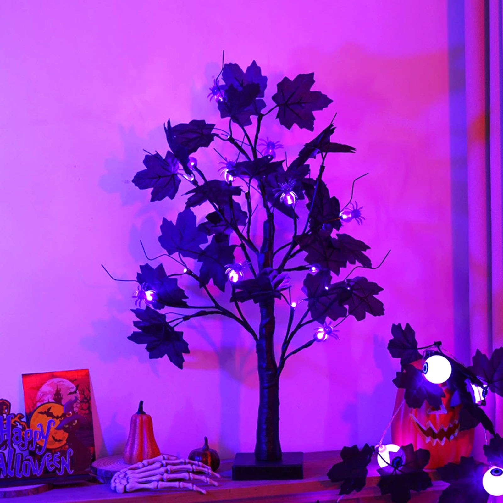 wpdash Luminous Spider Tree Light - LED Decor Table Lamp Battery/USB Powered Spider Light for Children's Desk Halloween Boutique Window Decoration Escape Room Atmosphere Lighting (3.94"*23.62") — image 1
